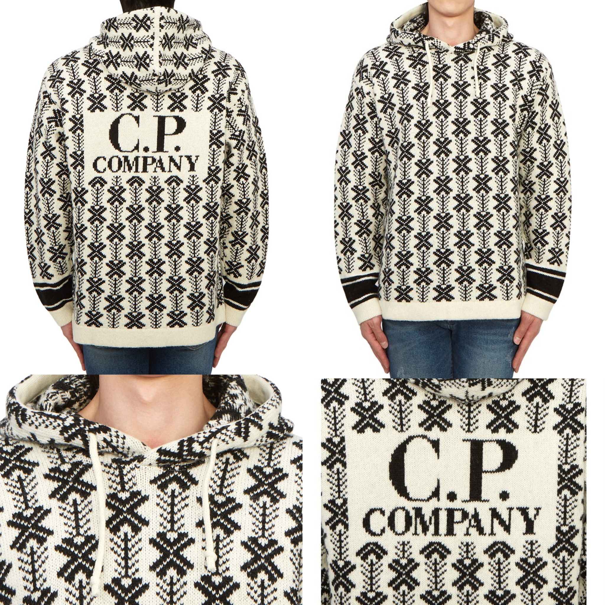 Top-End - CP Company V01 Wool Jacquard Logo Hooded Knit In Black 