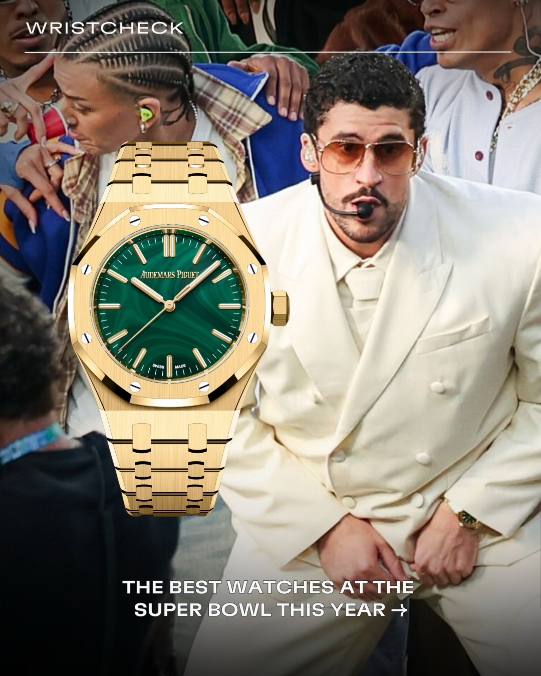 Bad Bunny's malachite dial AP Royal Oak at Super Bowl LX