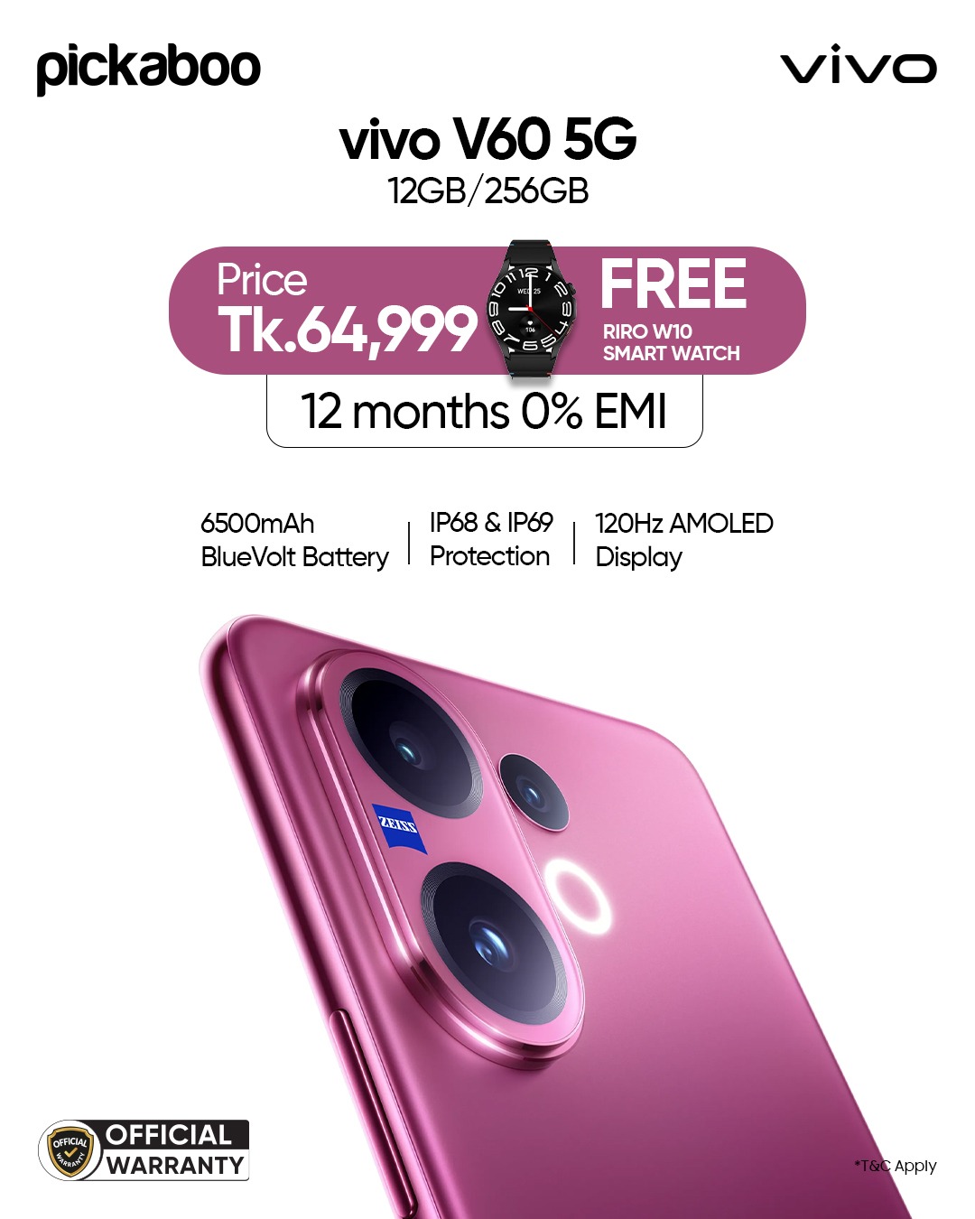 Pickaboo.com - 🔥 vivo V60 5G (12GB/256GB) 🎁 FREE RIRO W10 Smart Watch 🛡 ...