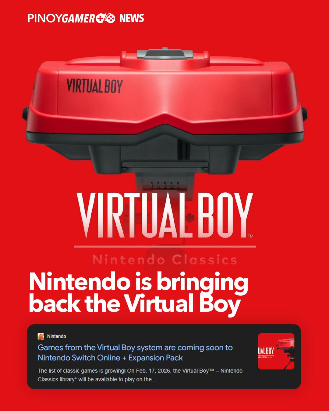 PinoyGamer - Nintendo is bringing back the Virtual Boy | Facebook