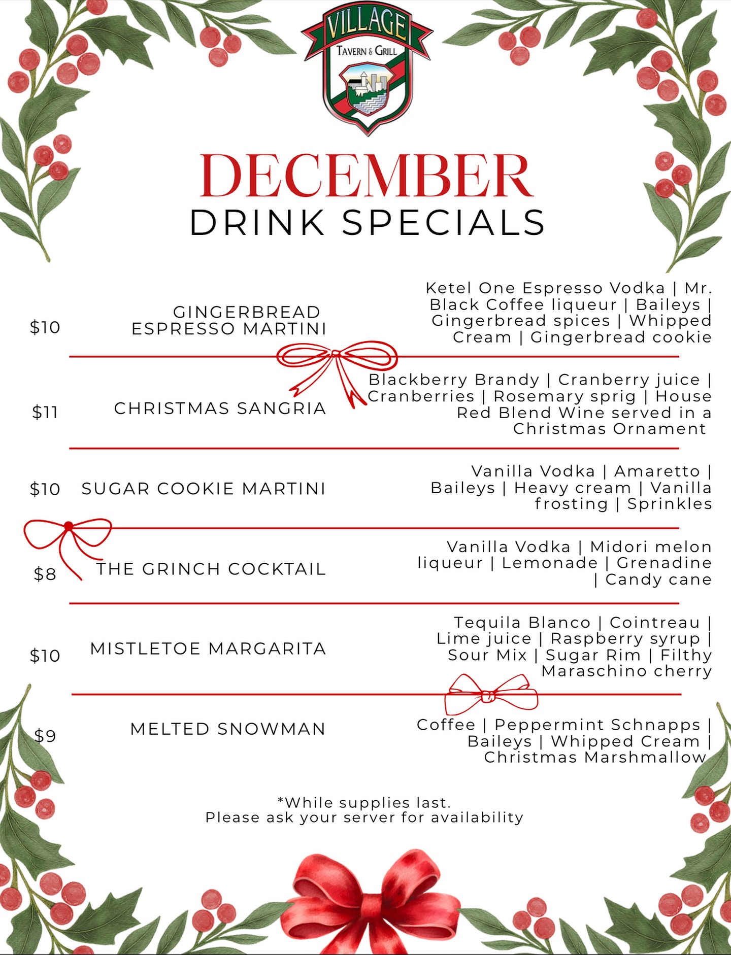Village - December drinks have officially arrived at Village Tavern ...