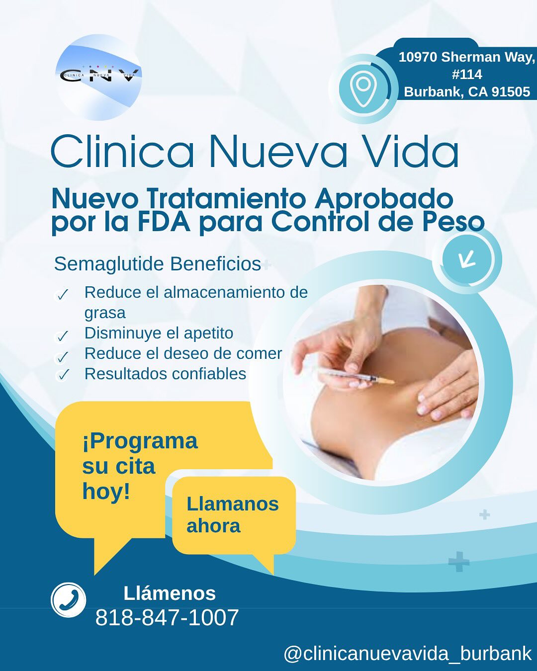 ✨Coming soon to Clinica Nueva Vida!✨ Semaglutide is the generic version of Ozempic and Wegovy, which are FDA-Approved medication for weight management. This medication assist in reducing fat storage in your body