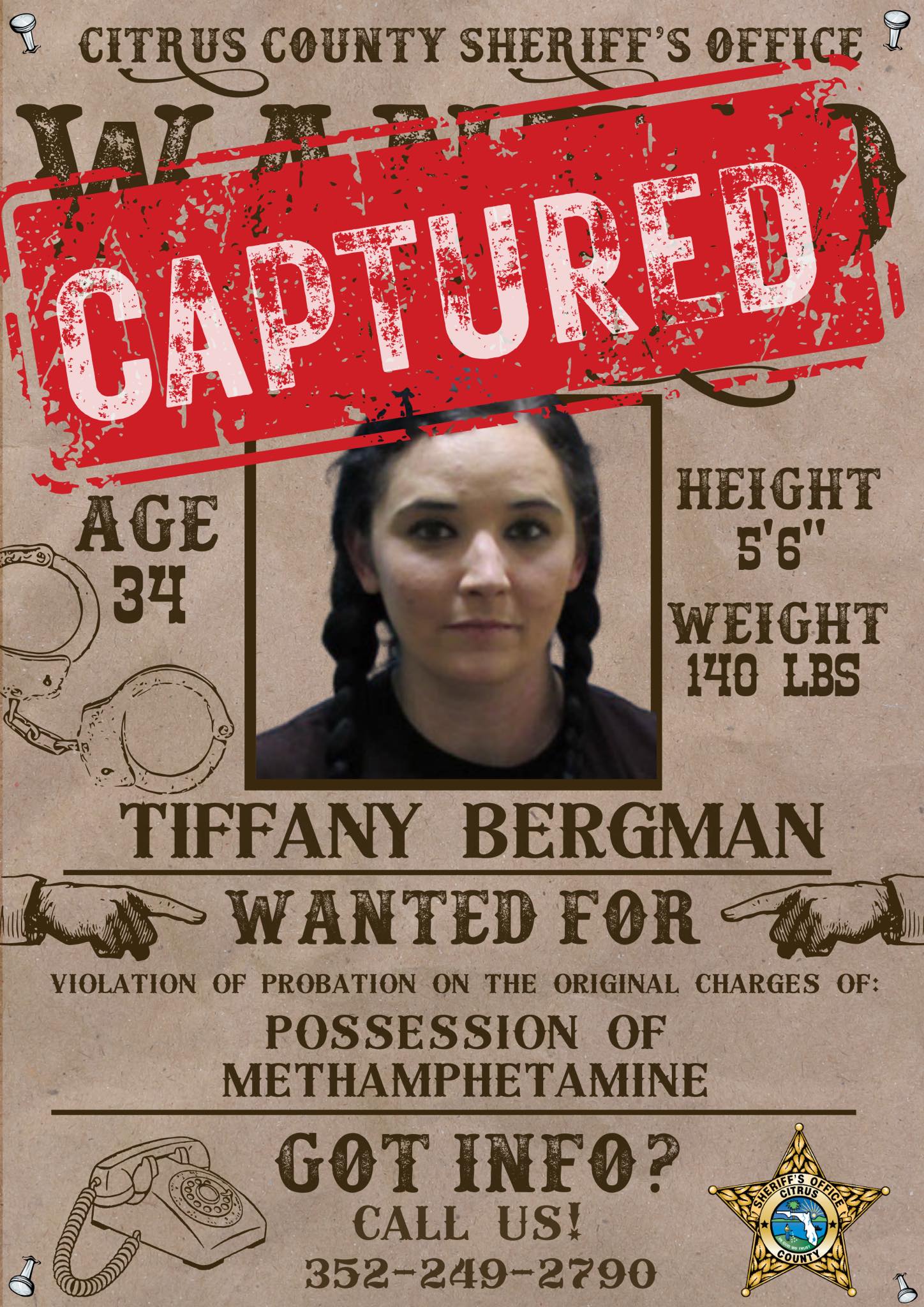 Tiffany Bergman wanted for methamphetamine possession in Citrus County