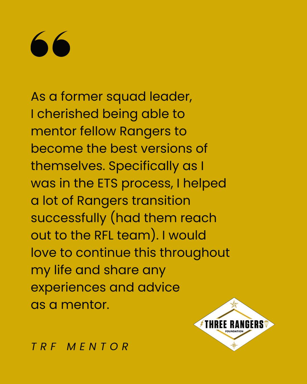 Three - A TRF Ranger Mentor is a veteran of the 75th Ranger Regiment ...