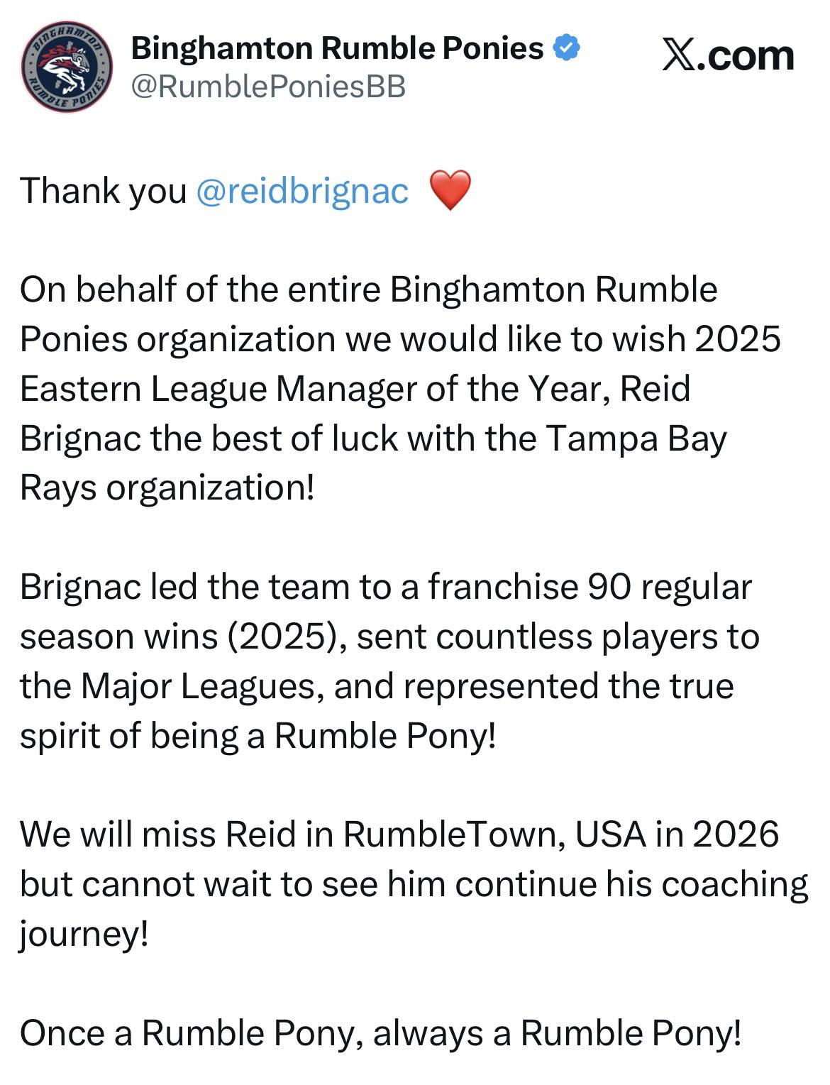 WBNG - The Binghamton Rumble Ponies announced Sunday morning that ...
