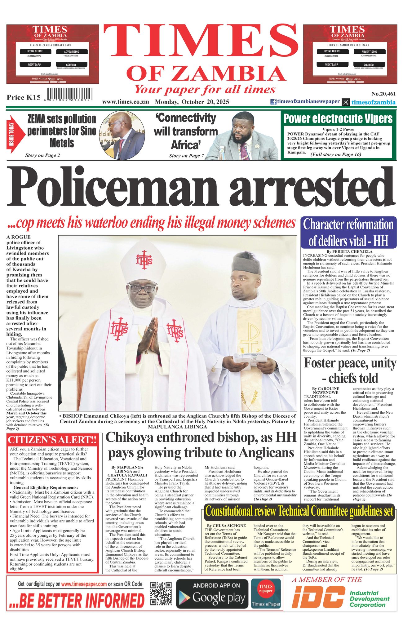 Times of Zambia 20.10.25... - Times of Zambia - TOZ | Facebook