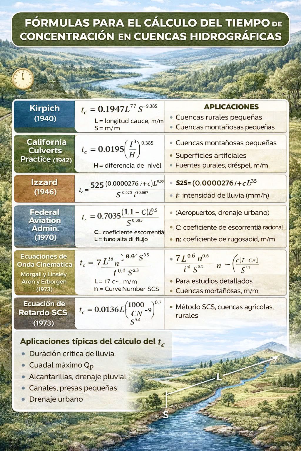 Z - FÓRMULAS PARA EL CÁLCULO DEL TIEMPO DE CONCENTRACIÓN EN CUENCAS ...