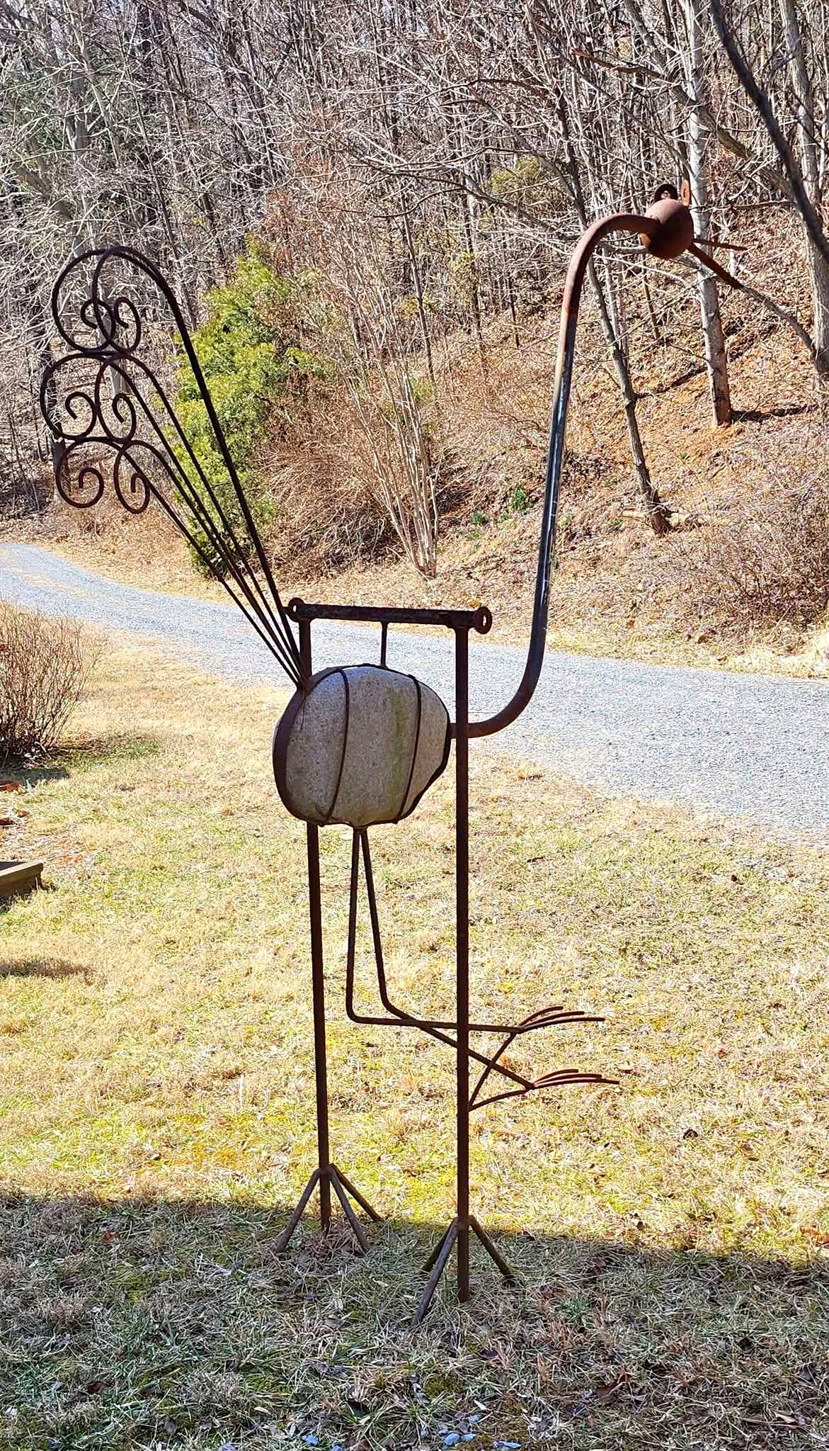7 ft metal & river rock rocking bird yard art - Statues & Lawn ...