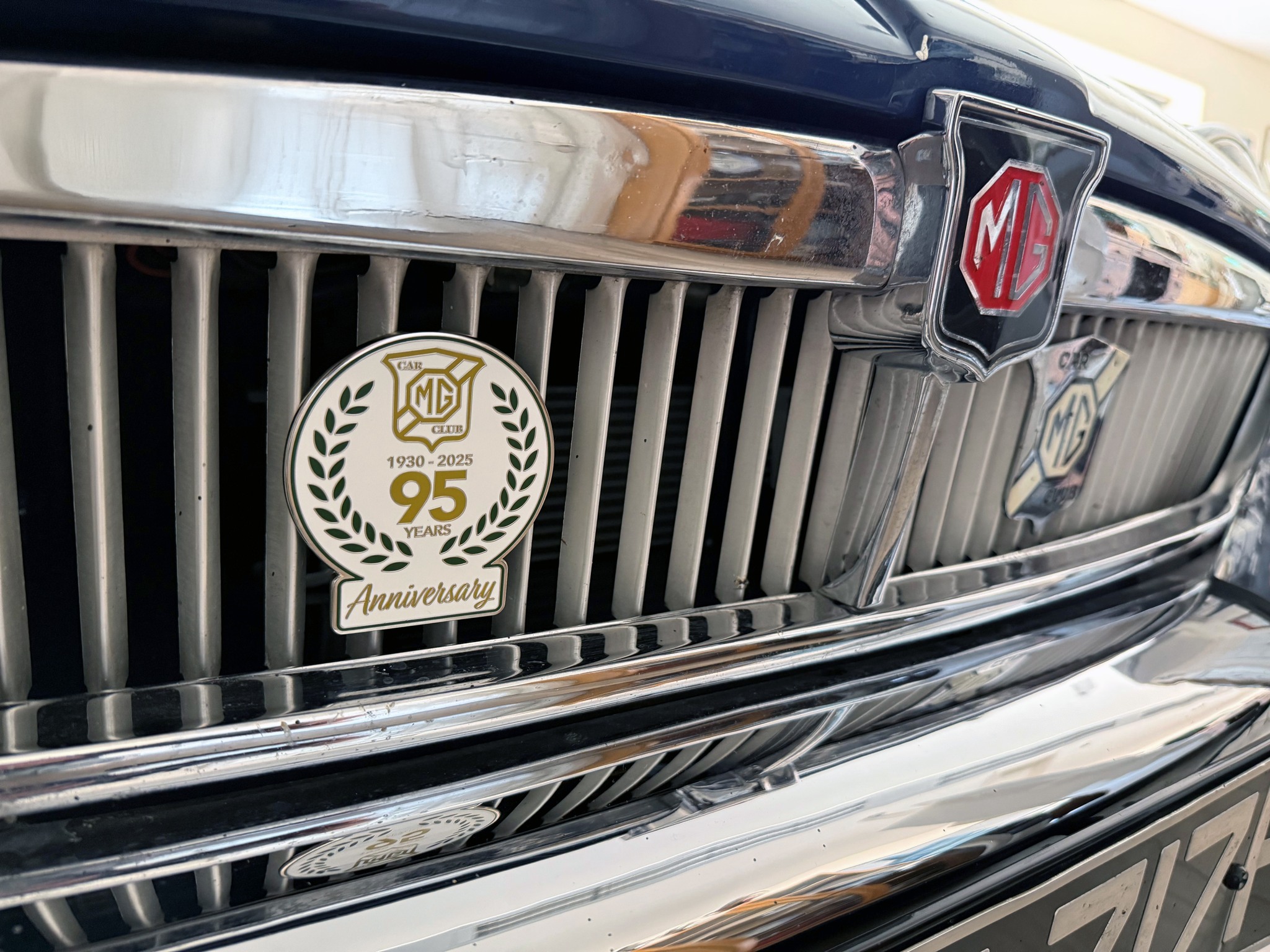 Vintage MG Register Car Grille Badge – Enameled Metal Emblem 4x3.25 Inch