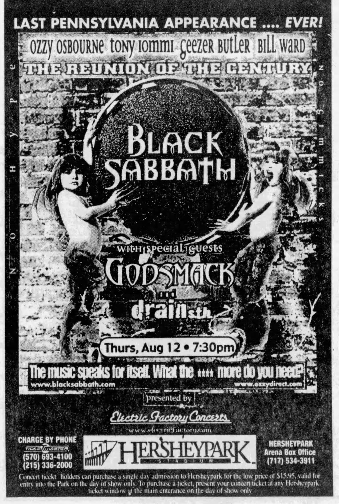 Black Sabbath's reunion concert at Hersheypark Stadium in 1999