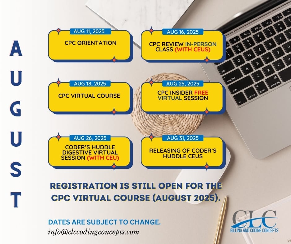 📅 Mark your calendars!... - CLC Billing & Coding Concepts | Facebook