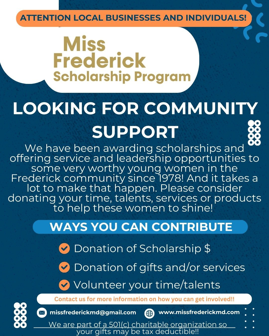 Frederick Unplugged | The Miss Frederick Scholarship Program has been ...