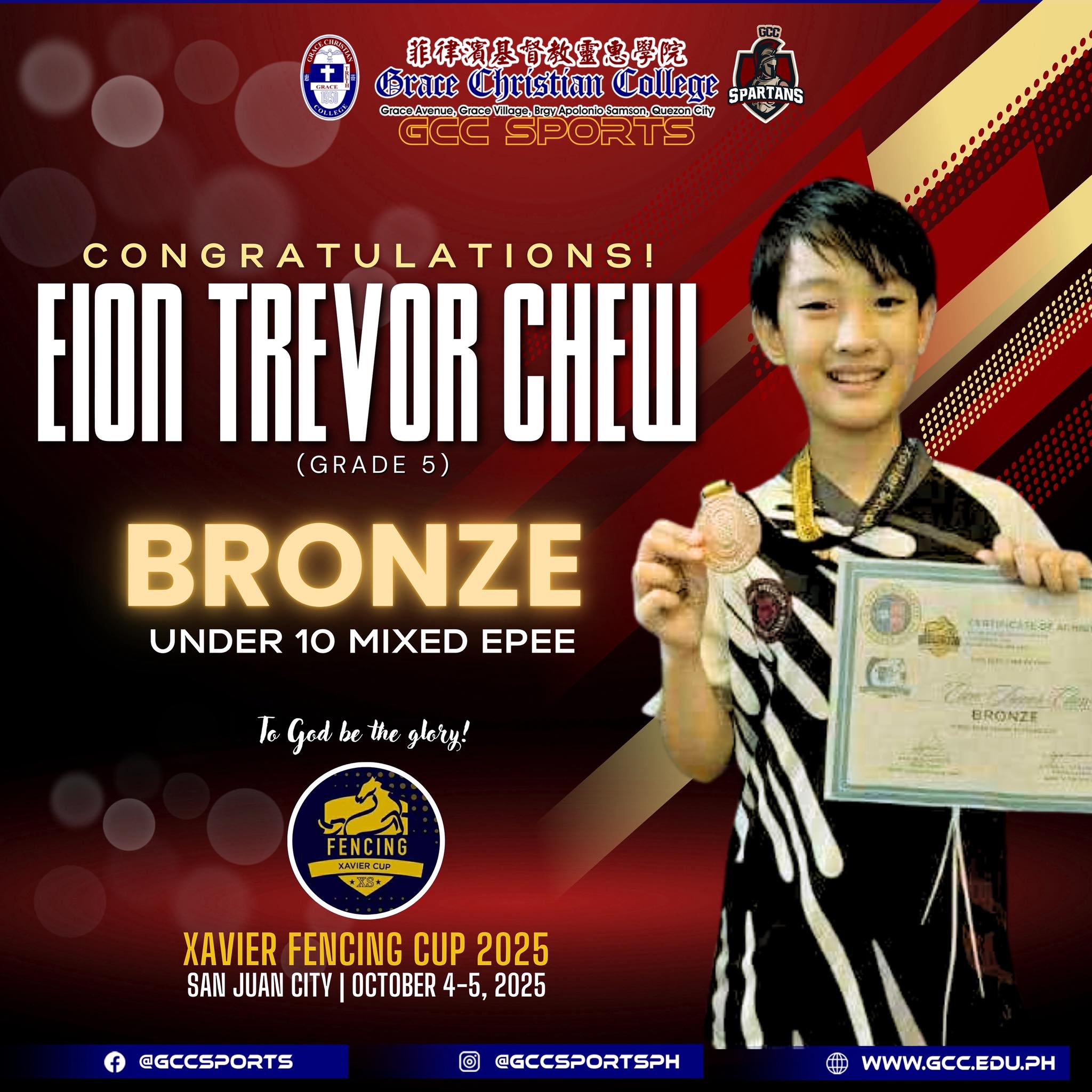 GCC Sports - Warm congratulations to Eion Trevor Chew... | Facebook