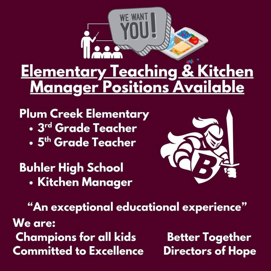 Prairie - Buhler schools has positions open for the 2025/2026 school ...
