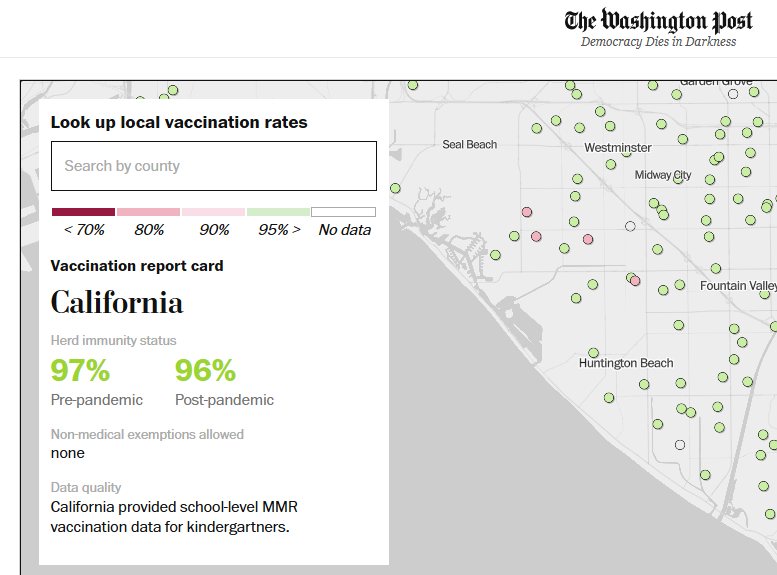 Surf - WaPo has published a map of kindergarten MMR vaccination rates ...