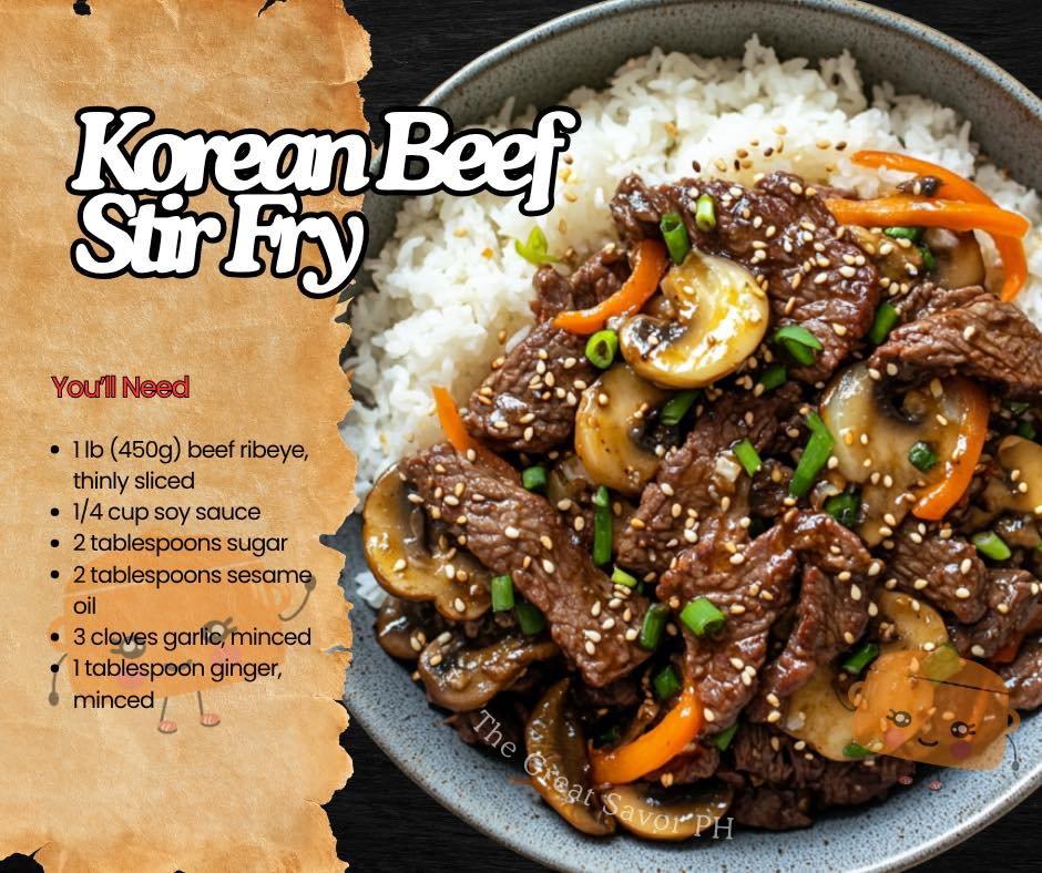 The GREAT - Korean Beef Stir Fry 📌Ingredients * 1 lb (450g) beef ribeye ...