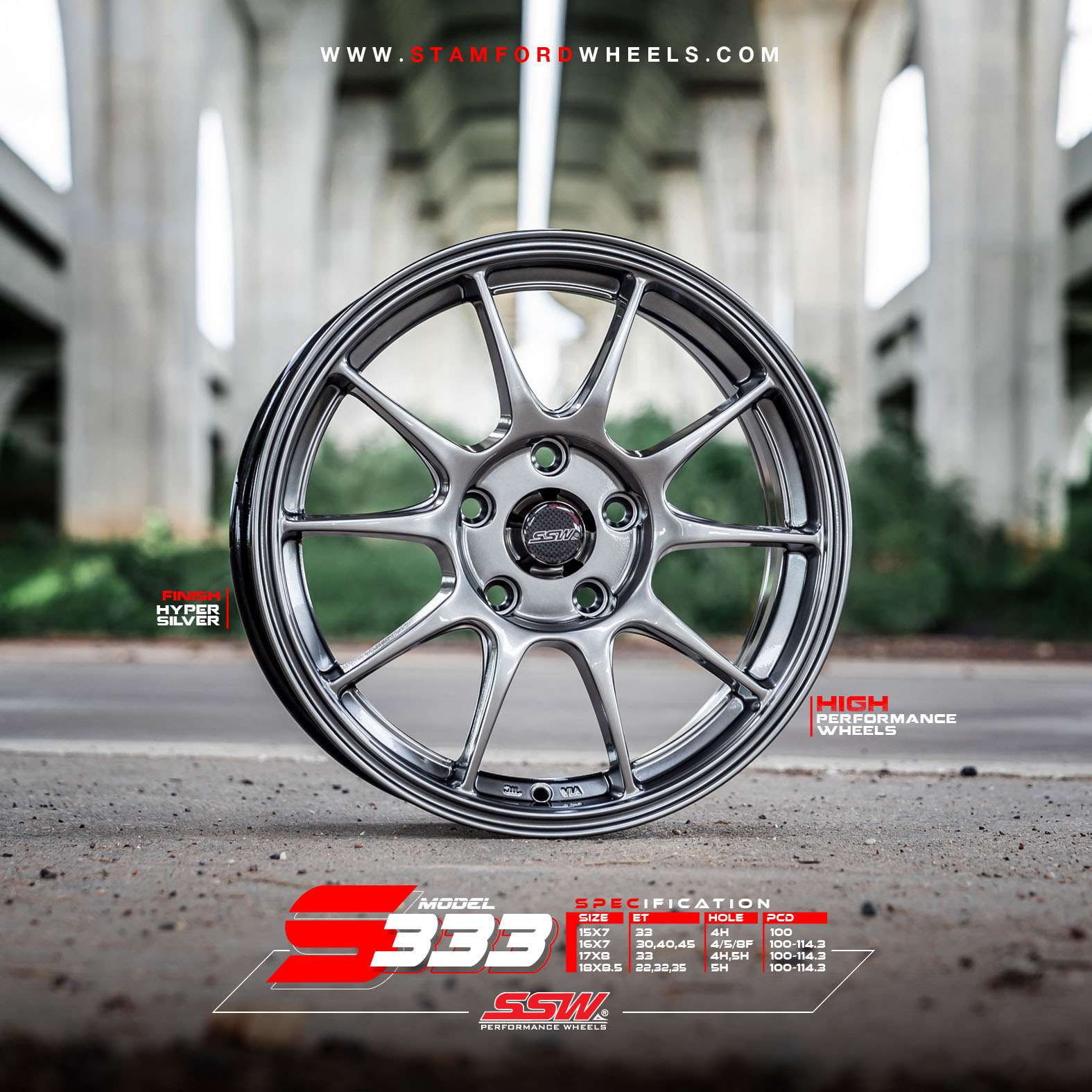 SSW S333 15x7 / 17x8 / 18x8.5 4H 5H PCD 100-114.3 Racing style 