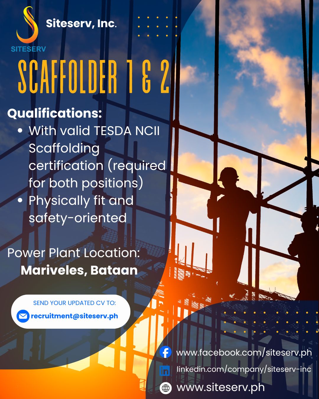 Siteserv Inc - WE ARE HIRING | SCAFFOLDING CREW 📍 Project... | Facebook