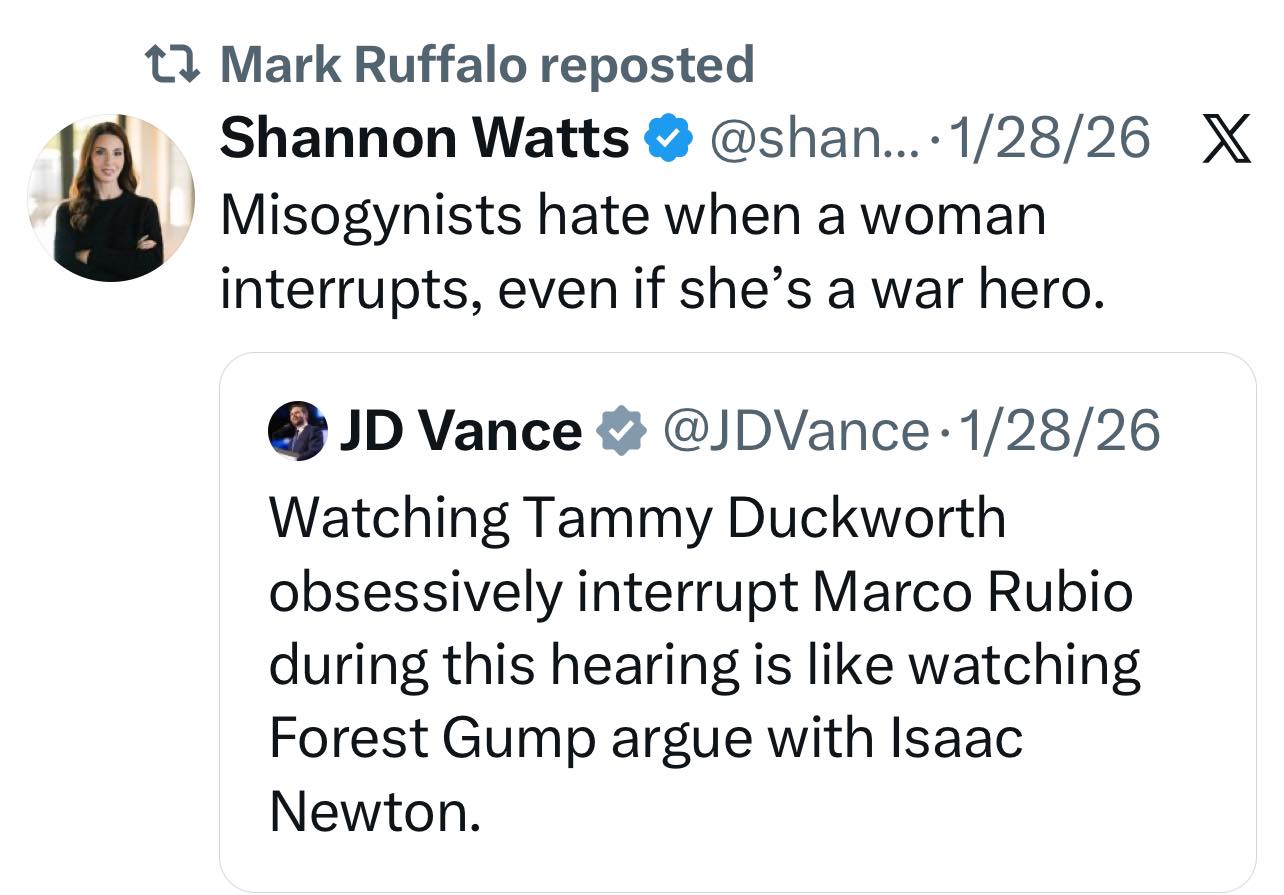 Christina - HEY MAGA MISOGYNISTS 👋🏼 Wisconsin’s Mark Ruffalo’s got his ...