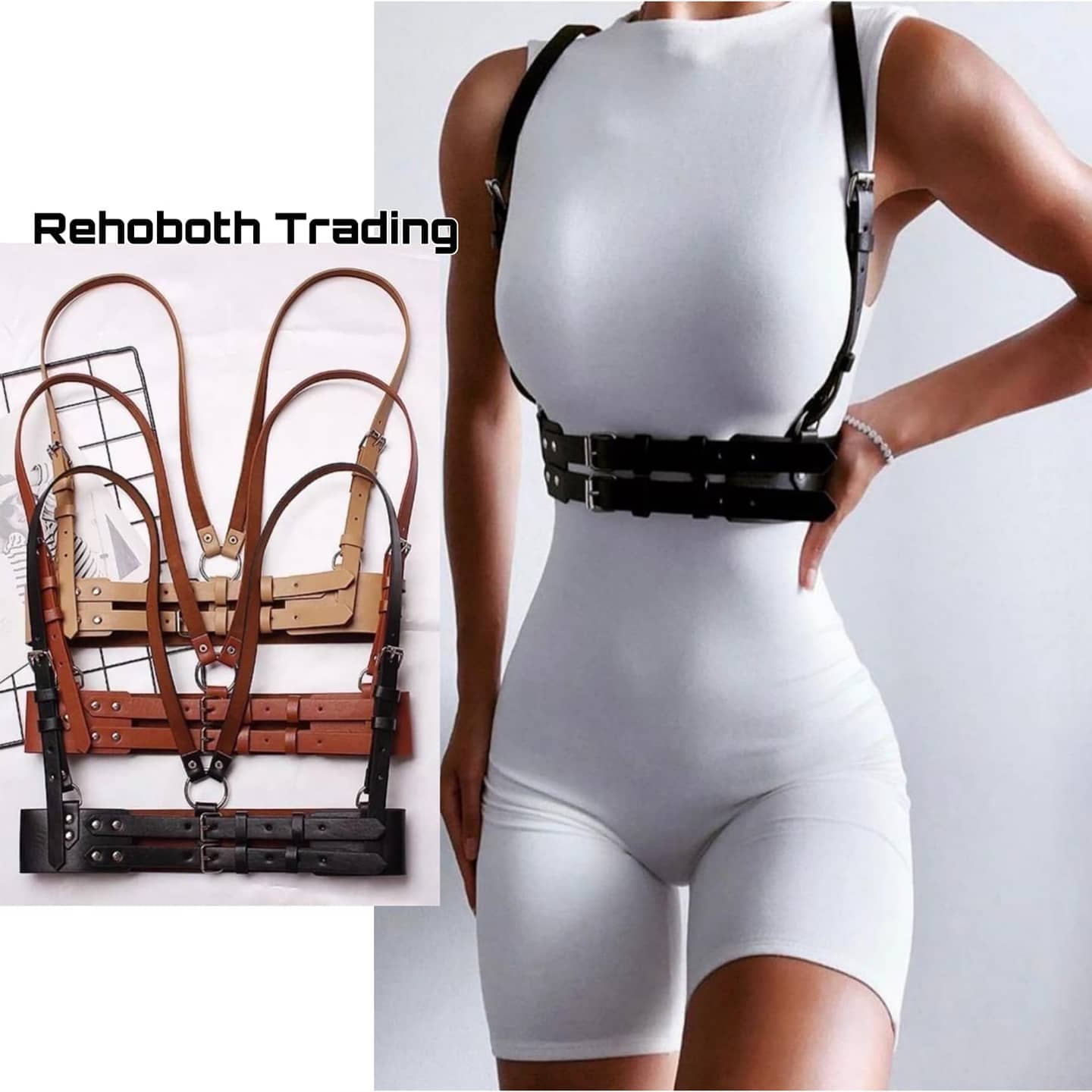 HOMELEX Punk Leather Body Harness Straps - Adjustable Chest & Waist Straps For Women, Fashion Accessory