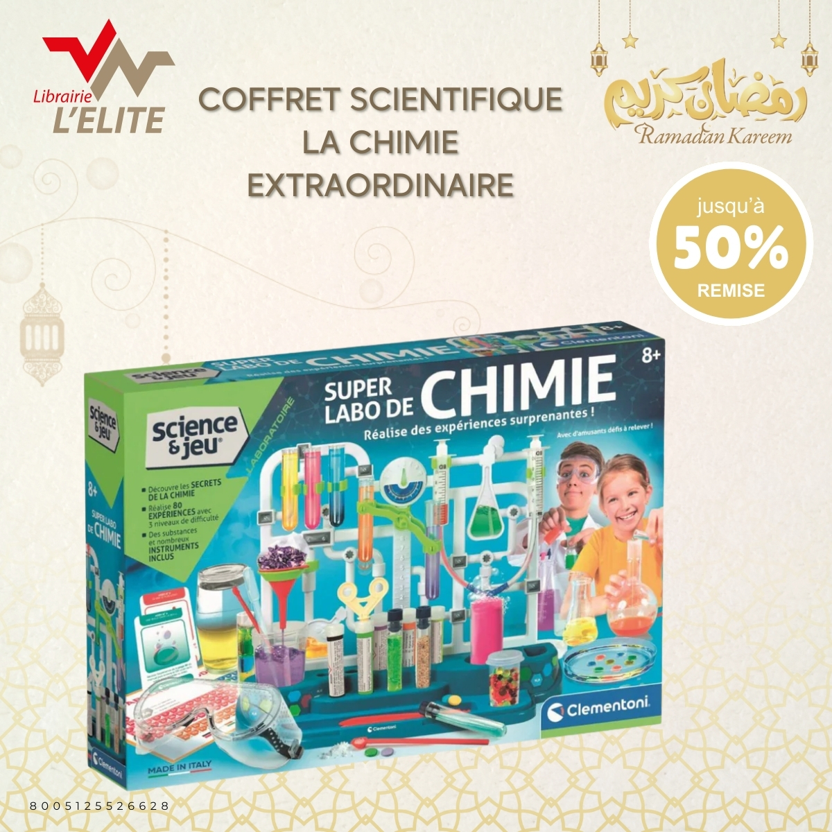 Clementoni Ma Première Chimie – Coffret Scientifique 100+ Expériences, Puzzle Tableau Périodique, Labo STEM Dès 8 Ans – Fabriqué En Italie