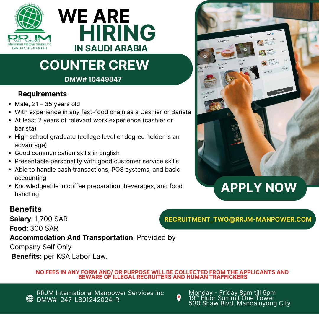 RRJM - 🍔☕ Join the Frontline of Service – Be a Counter Crew in Saudi ...