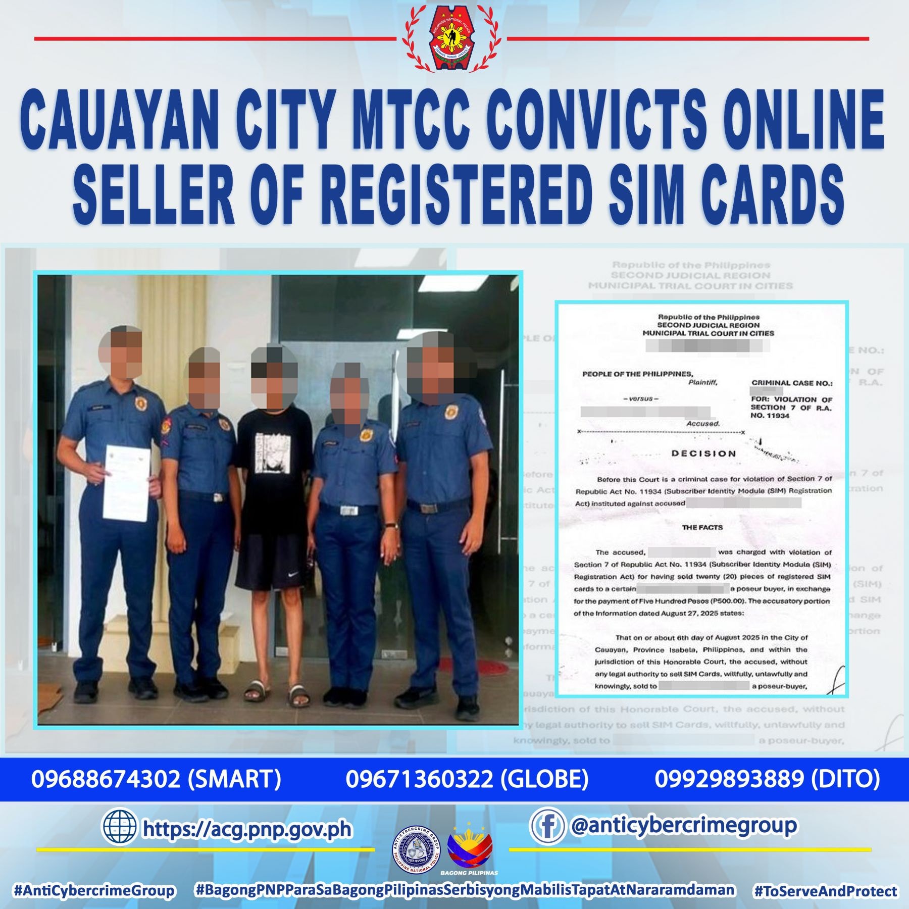 PNP - PNP ACG SMC No. 1475 𝐂𝐚𝐮𝐚𝐲𝐚𝐧 𝐂𝐢𝐭𝐲 𝐌𝐓𝐂𝐂 𝐂𝐨𝐧𝐯𝐢𝐜𝐭𝐬 𝐎𝐧𝐥𝐢𝐧𝐞 𝐒𝐞𝐥𝐥𝐞𝐫 𝐨𝐟 ...