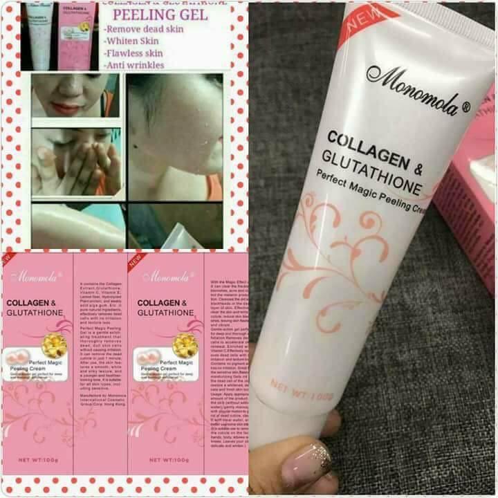 💟Monomola Collagen and Glutathione Magic Peeling Cream 💟 💲for only 120.00 And is now available at CDO BARATU TUANO DEL PILAR ST. GRAB YOURS NOW 🦋 Peeling gel descriptions ✔️ ❤️Cleanses dirt