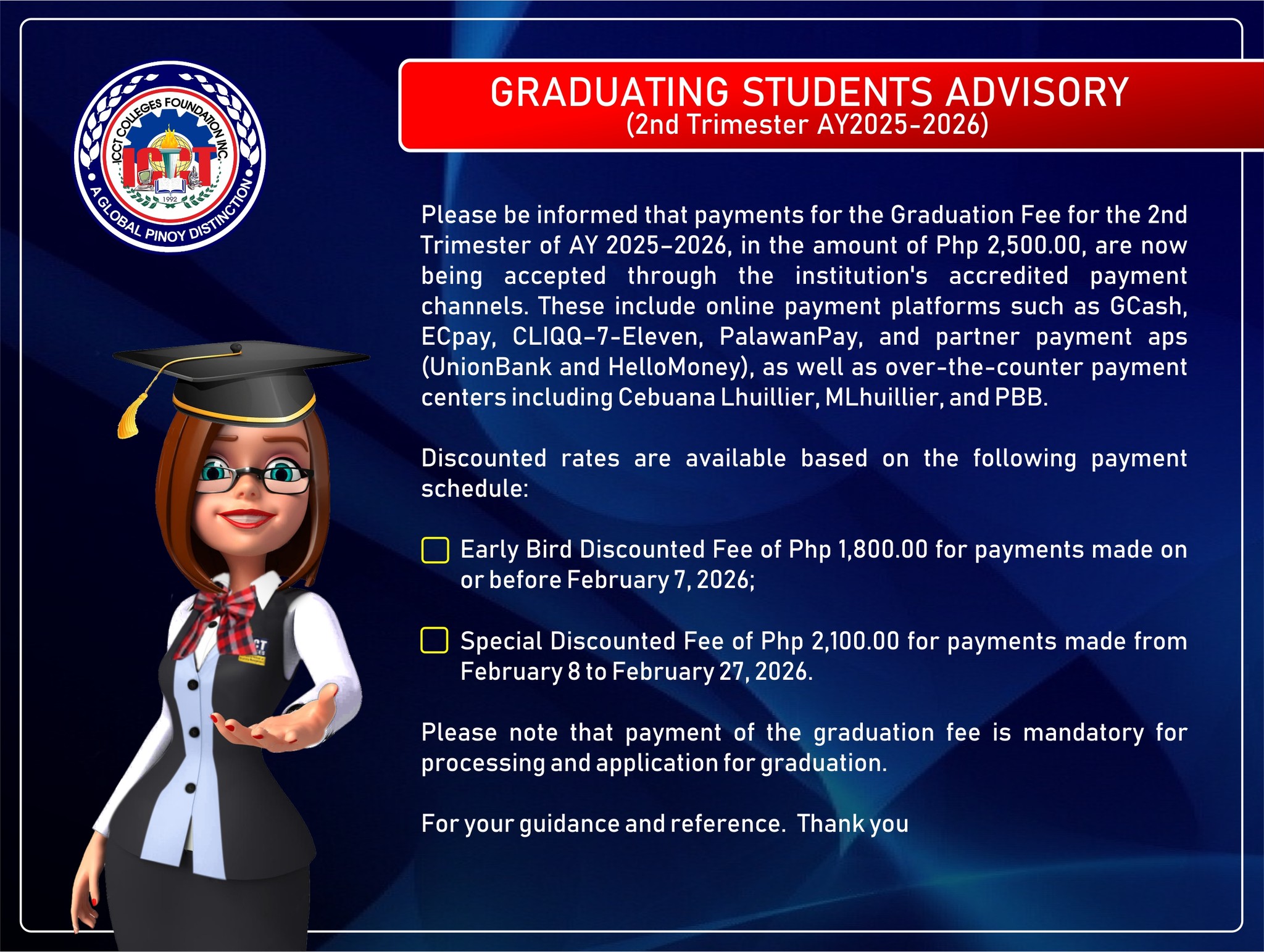 ICCT Colleges - GRADUATING STUDENTS ADVISORY: Please be... | Facebook