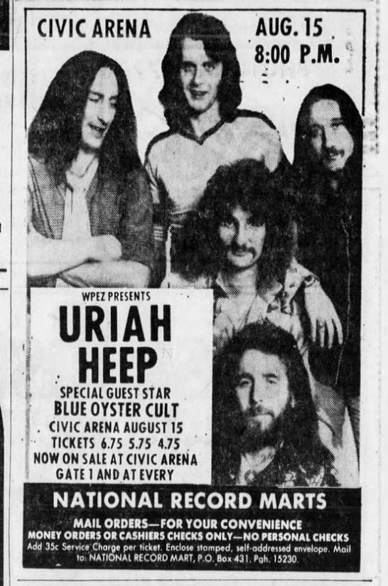 Uriah Heep tops bill in Allentown Pennsylvania in 1973