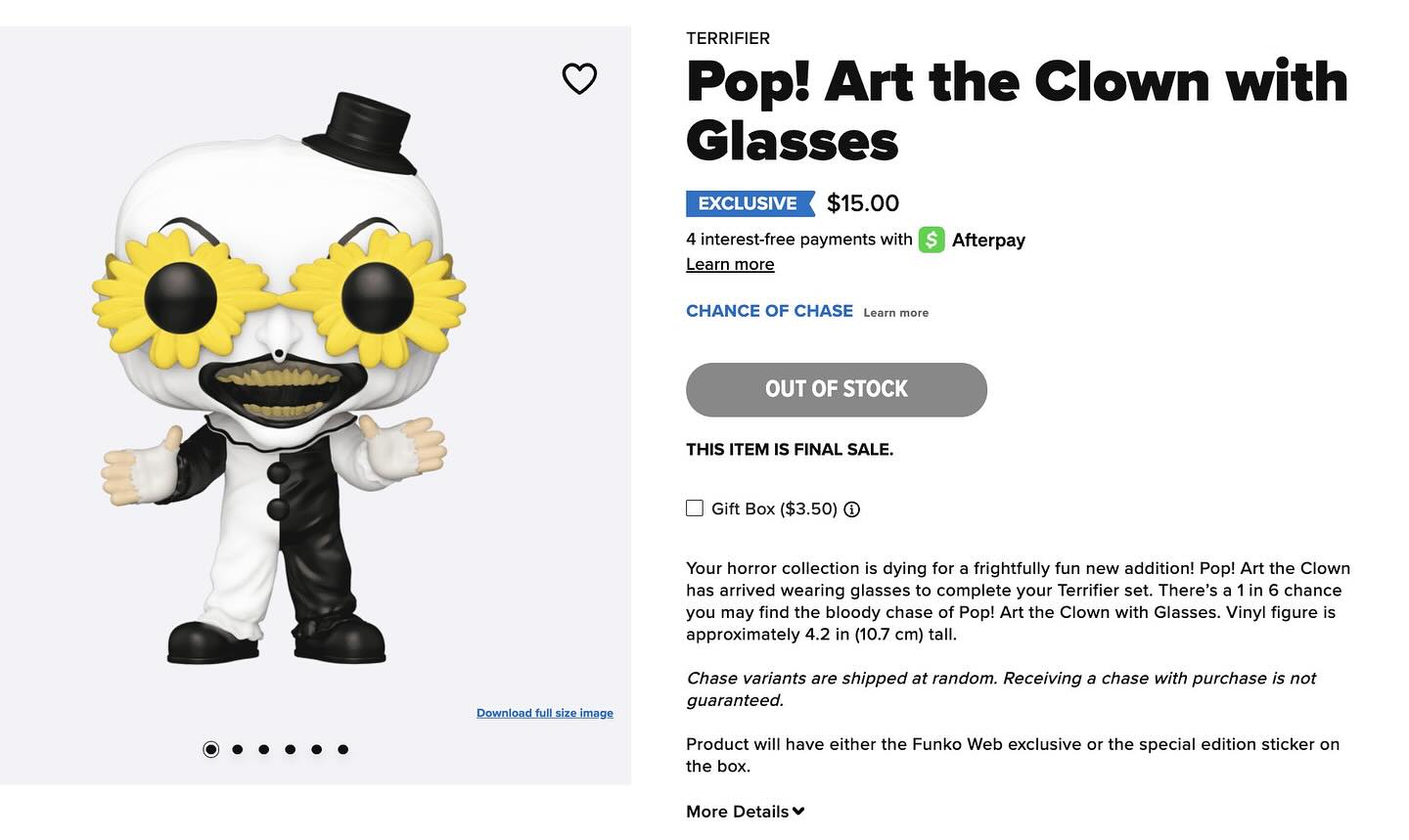 Restock! Funko Shop exclusive Art the Clown w/ Glasses and Chase