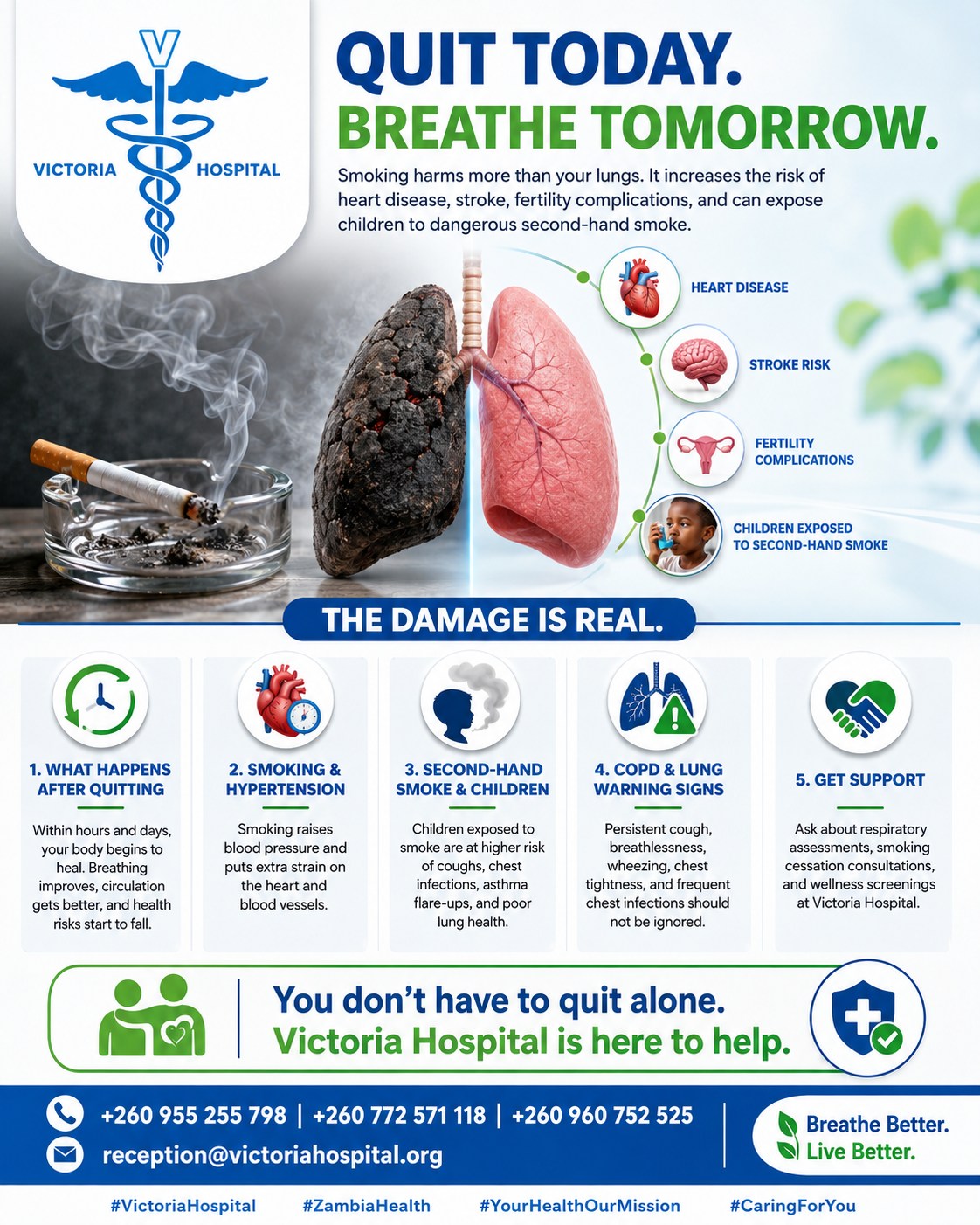 Quit Today. Breathe Tomorrow. 🫁 Smoking harms more than your