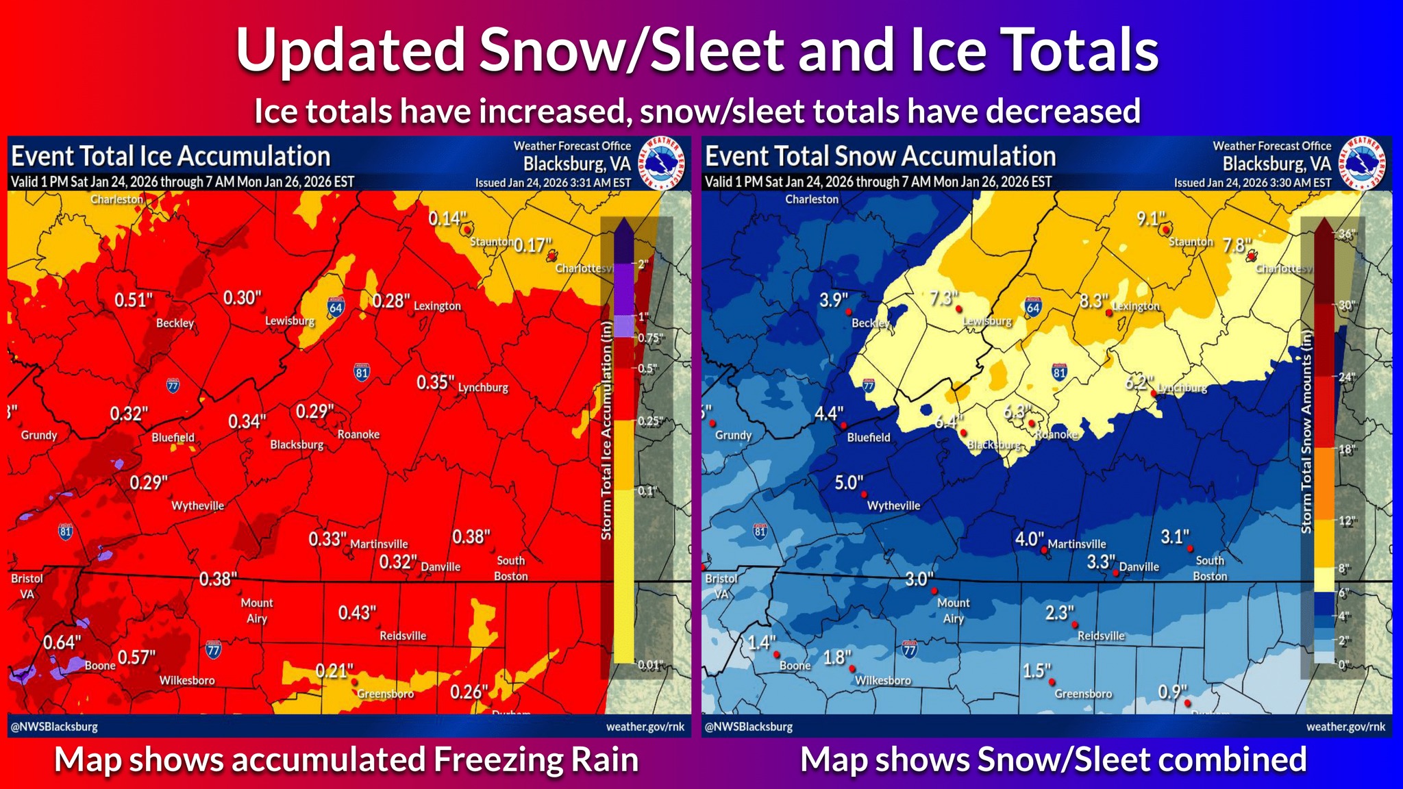 US - Here are the latest Snow/Sleet and Ice Accumulation totals maps ...