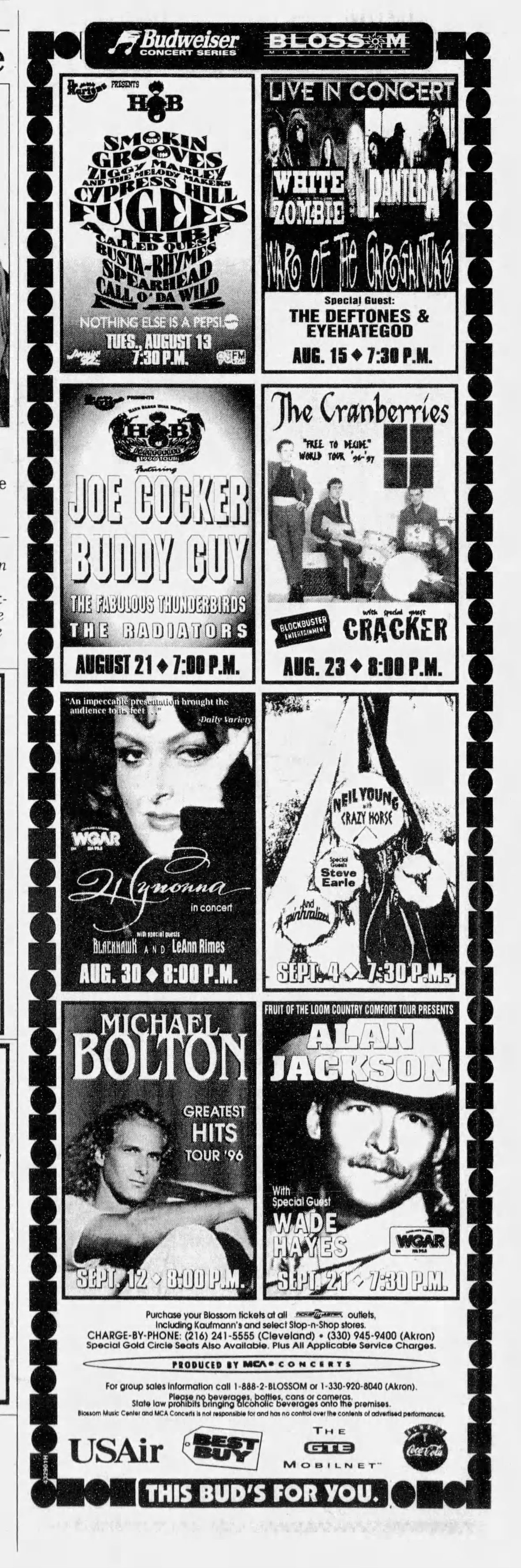 White Zombie and tour at Blossom Music Center in 1996