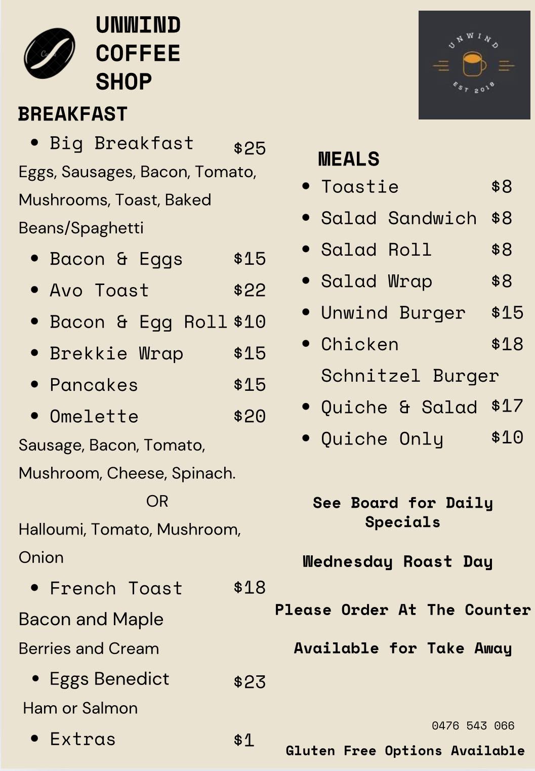 Unwind - NEW MENU Exciting news!! Unwind has a new and improved menu ...