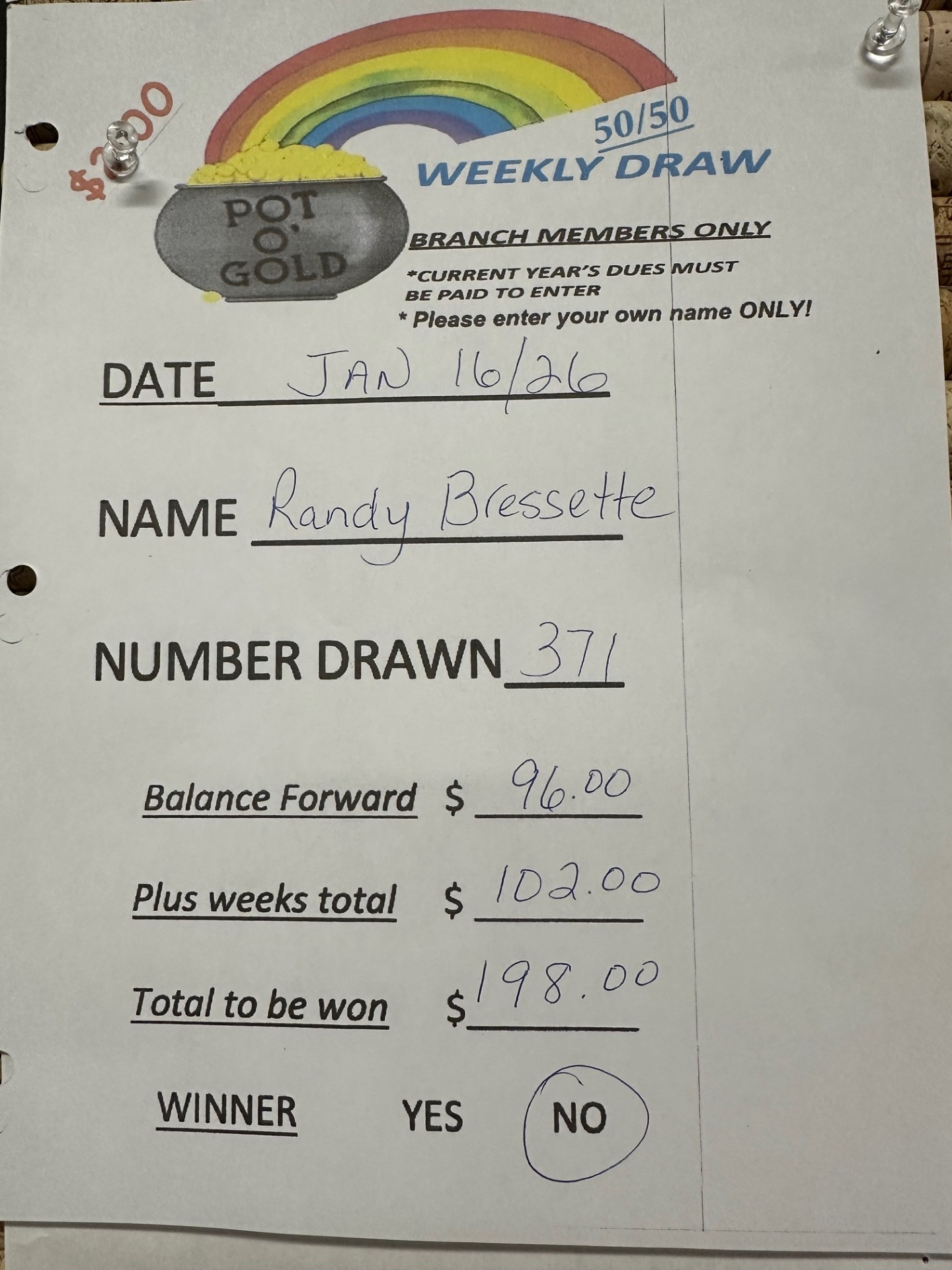 The Grand - Sorry posted wrong Pot of Gold draw. The correct one is ...