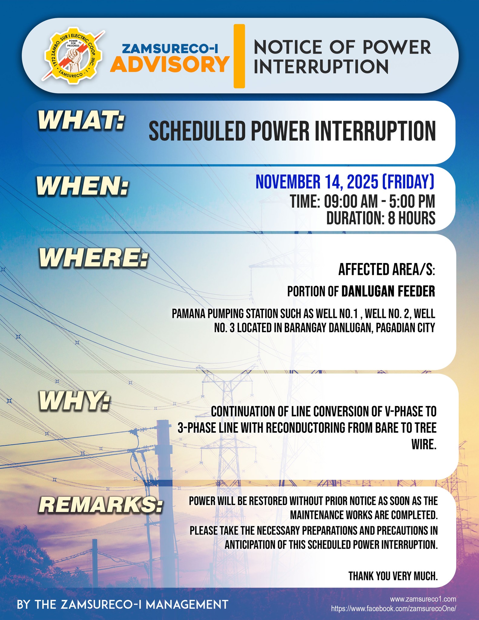 Zamboanga - SCHEDULED POWER INTERRUPTION!! Date: November 14, 2025 ...