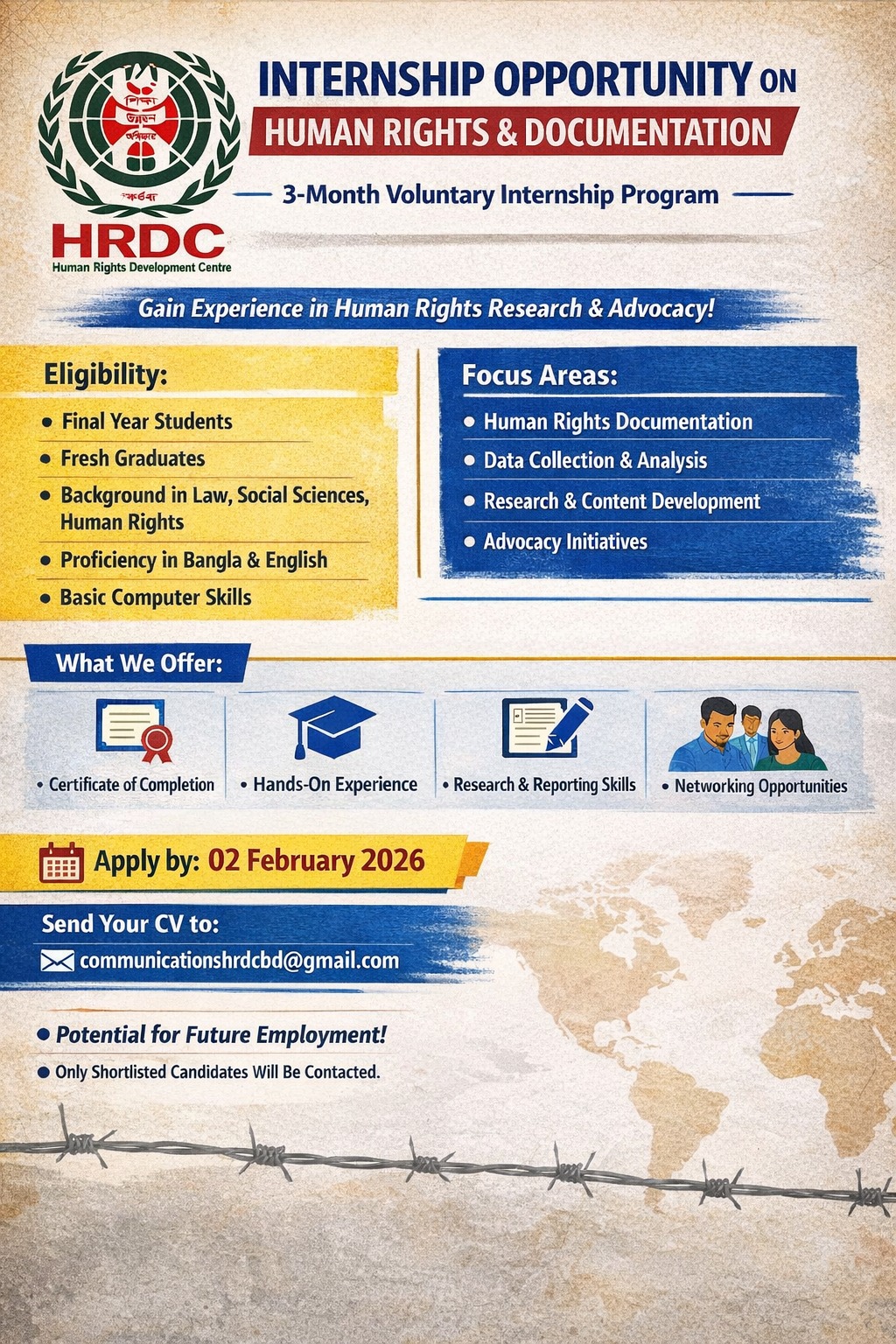 📢 Internship Opportunity Announcement! Human Rights Development Centre ...