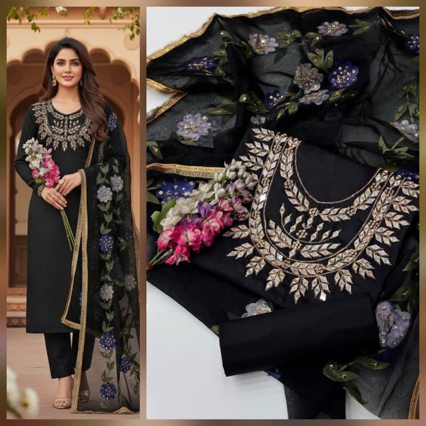 Fancy Mirror Zaari Work 3PC Kattan Silk Dress ✨ ? Kattan Silk 