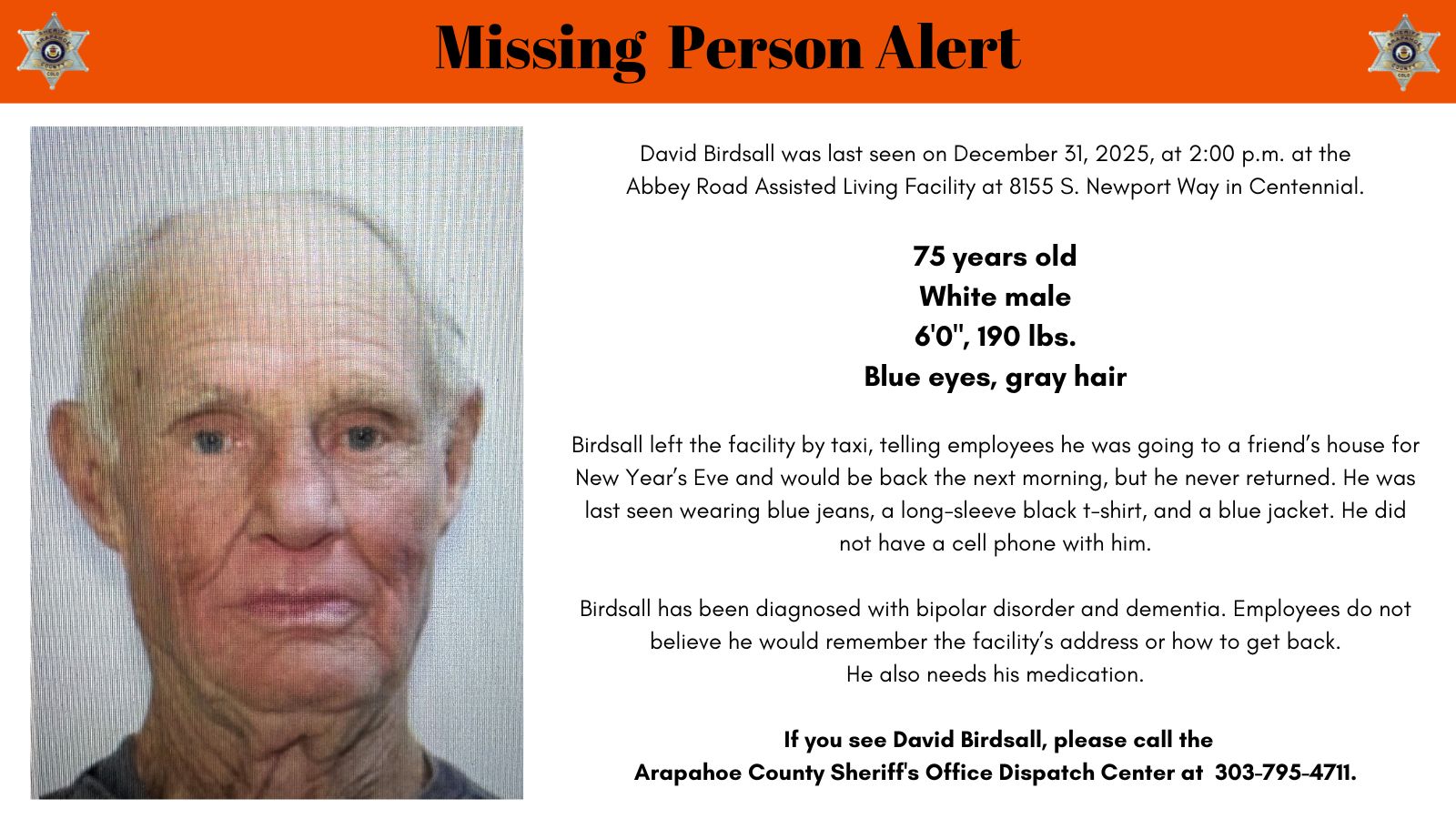 Arapahoe - MISSING PERSON ALERT Have you seen this man? We need your ...