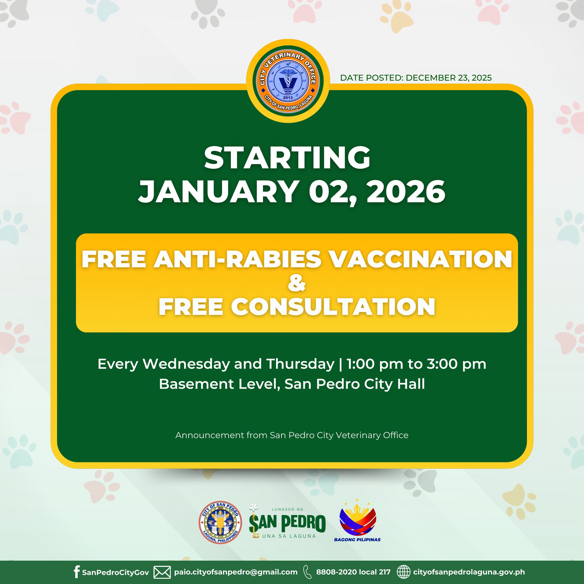 City - ANNOUNCEMENT | Starting on January 02, 2026 (Friday), Free Anti ...