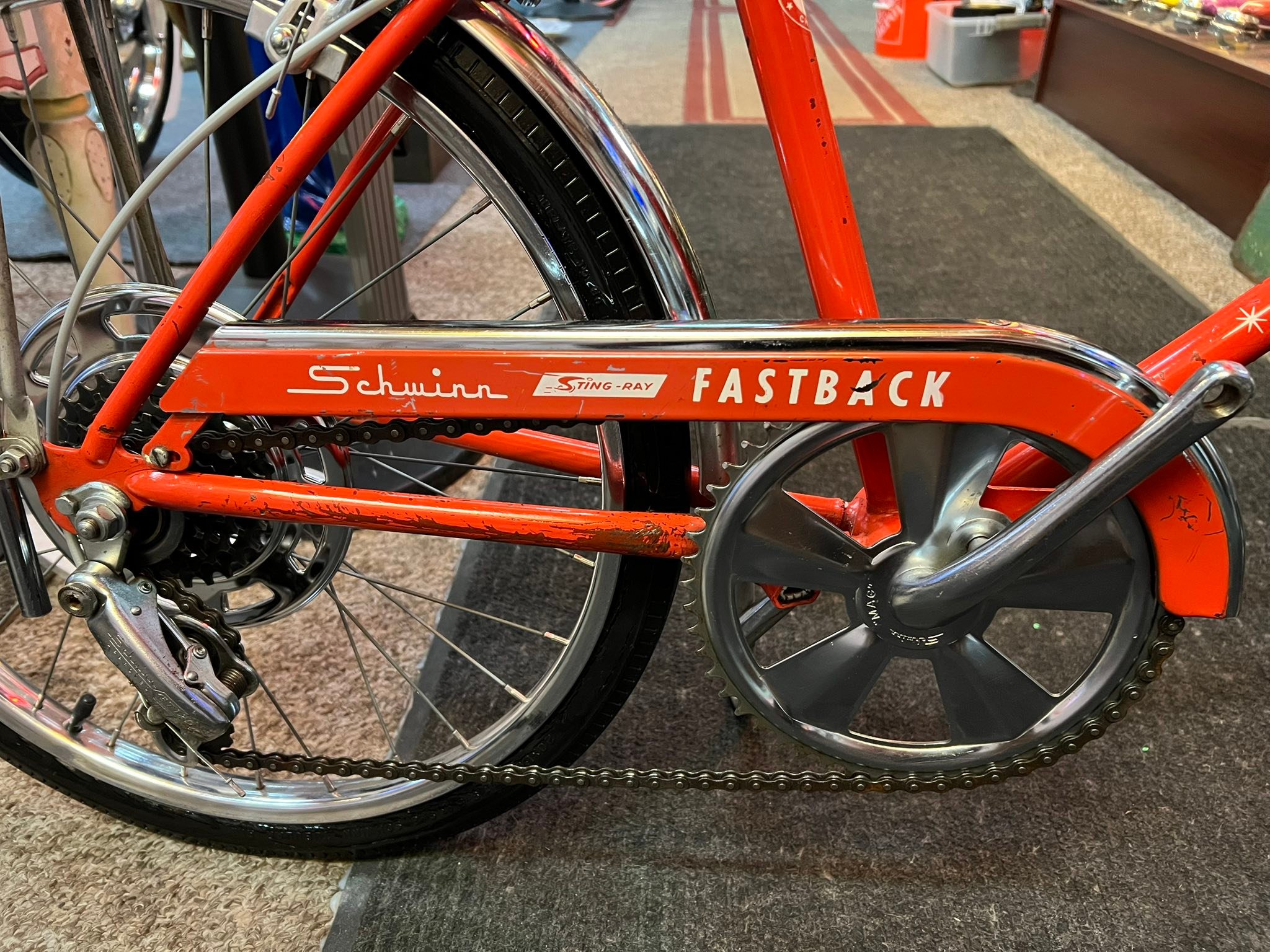 1973 Schwinn Sting-Ray Fastback on display at Bicycle Heaven museum