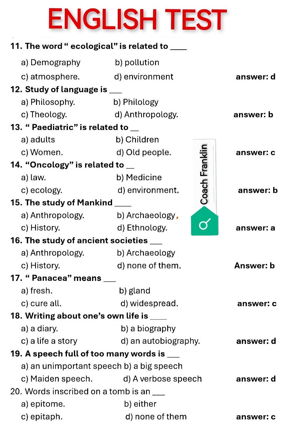English Grammar | English Test 10 MCQS with Answers | Facebook
