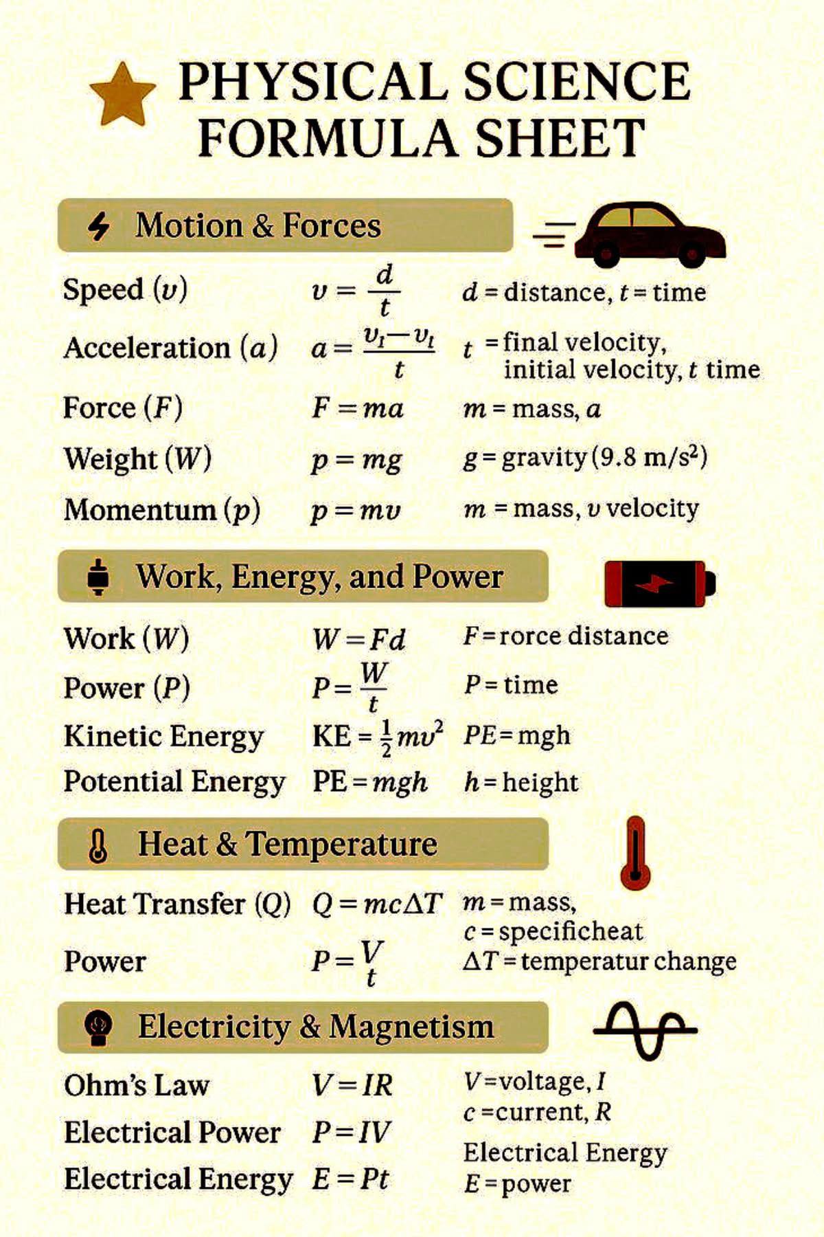 Physical science formula sheet 🔝... - Physics & Chemistry | Facebook