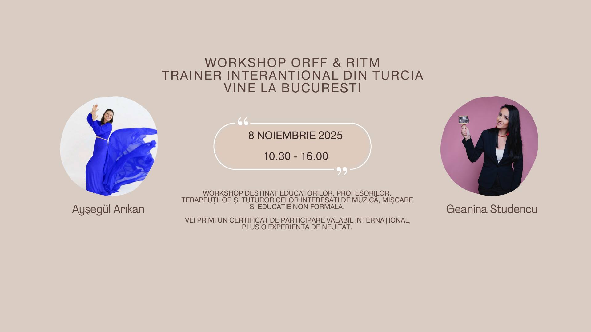 Workshop ORFF si RITM: muzica, miscare si inspiratie, cu formator ...