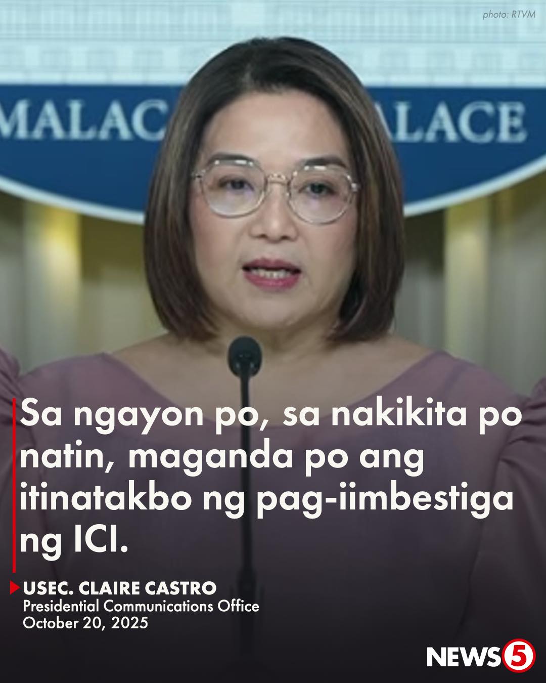 News5 - PALASYO SA FLOOD CONTROL PROBE NG ICI Naniniwala... | Facebook
