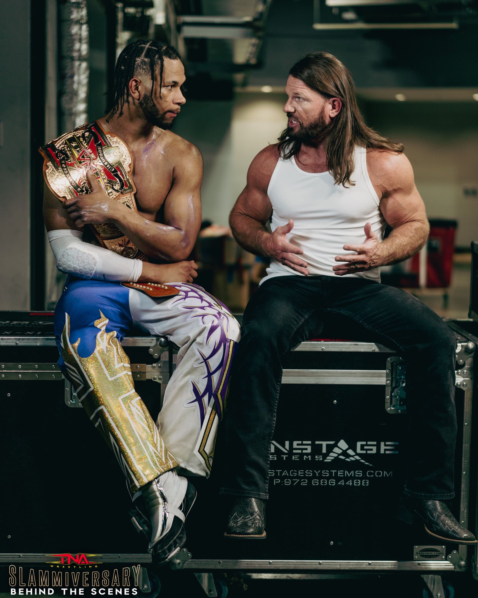 AJ Styles shakes the hand of new TNA X Division Champion Leon Slater
