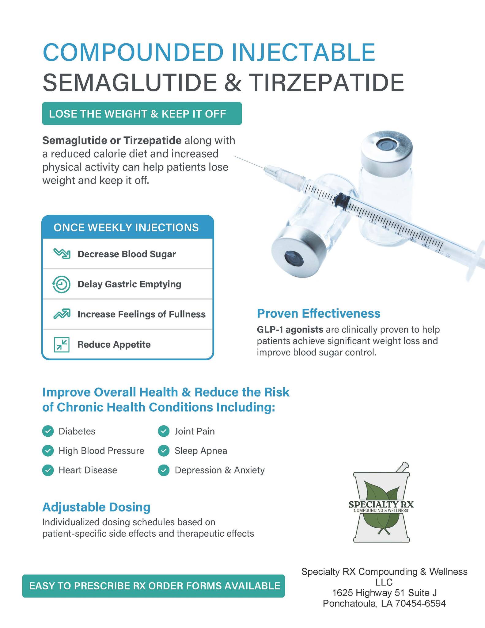 Announcement*** Specialty RX Compounding & Wellness now offers Compounded Injectable Semaglutide & Tirzepatide! Stop by or give us a call @ (985) 247-0846 for more information