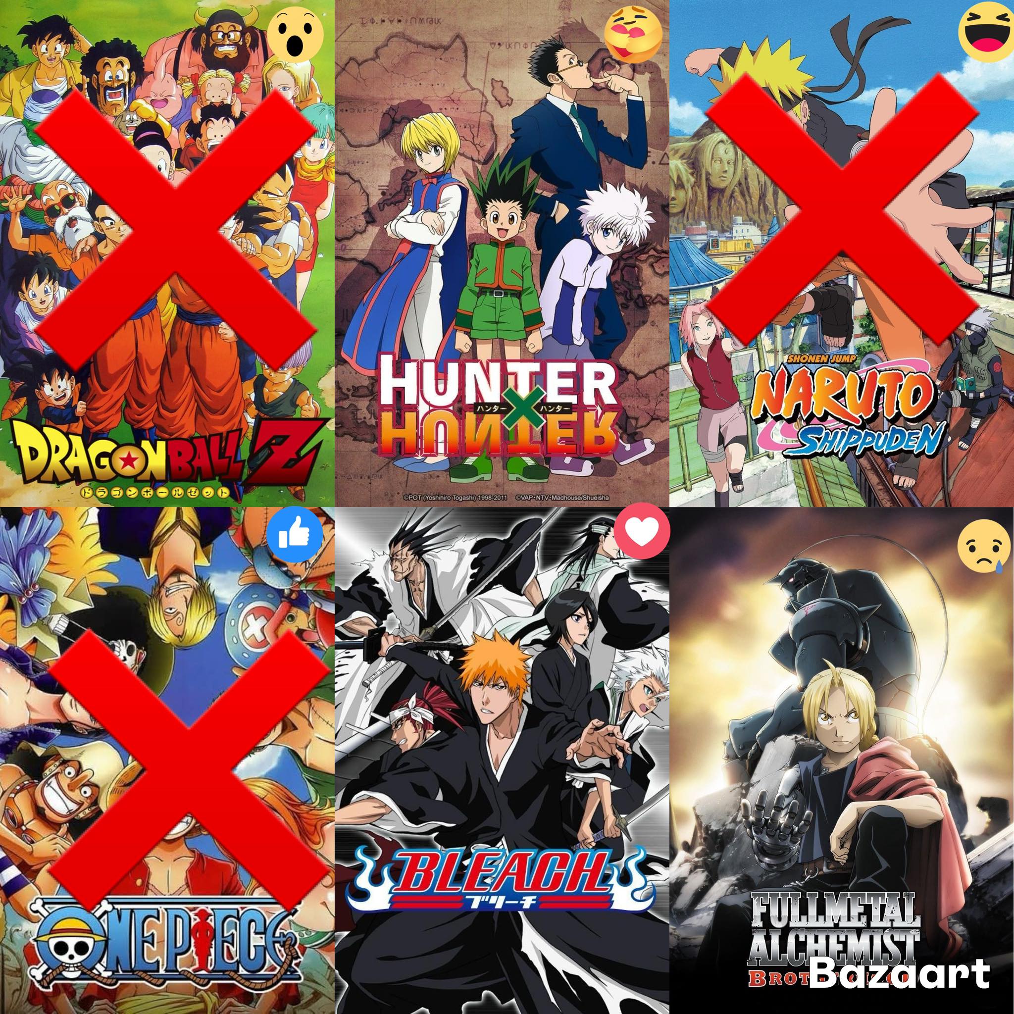 What's the worst anime among DBZ, Hunter x Hunter, Naruto, Bleach
