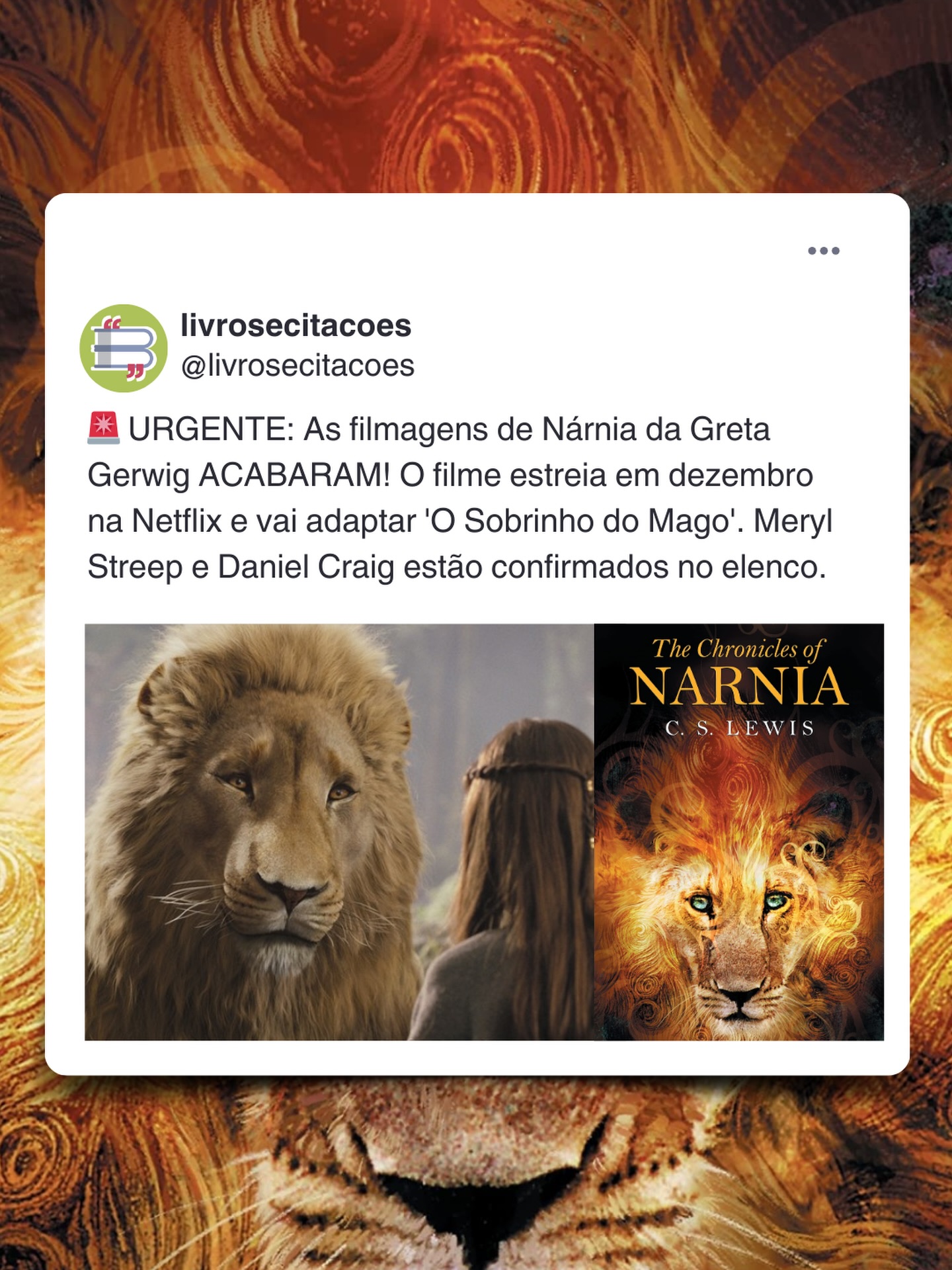 🚨 URGENTE: As filmagens de Nárnia da... - Livros & Citações | Facebook